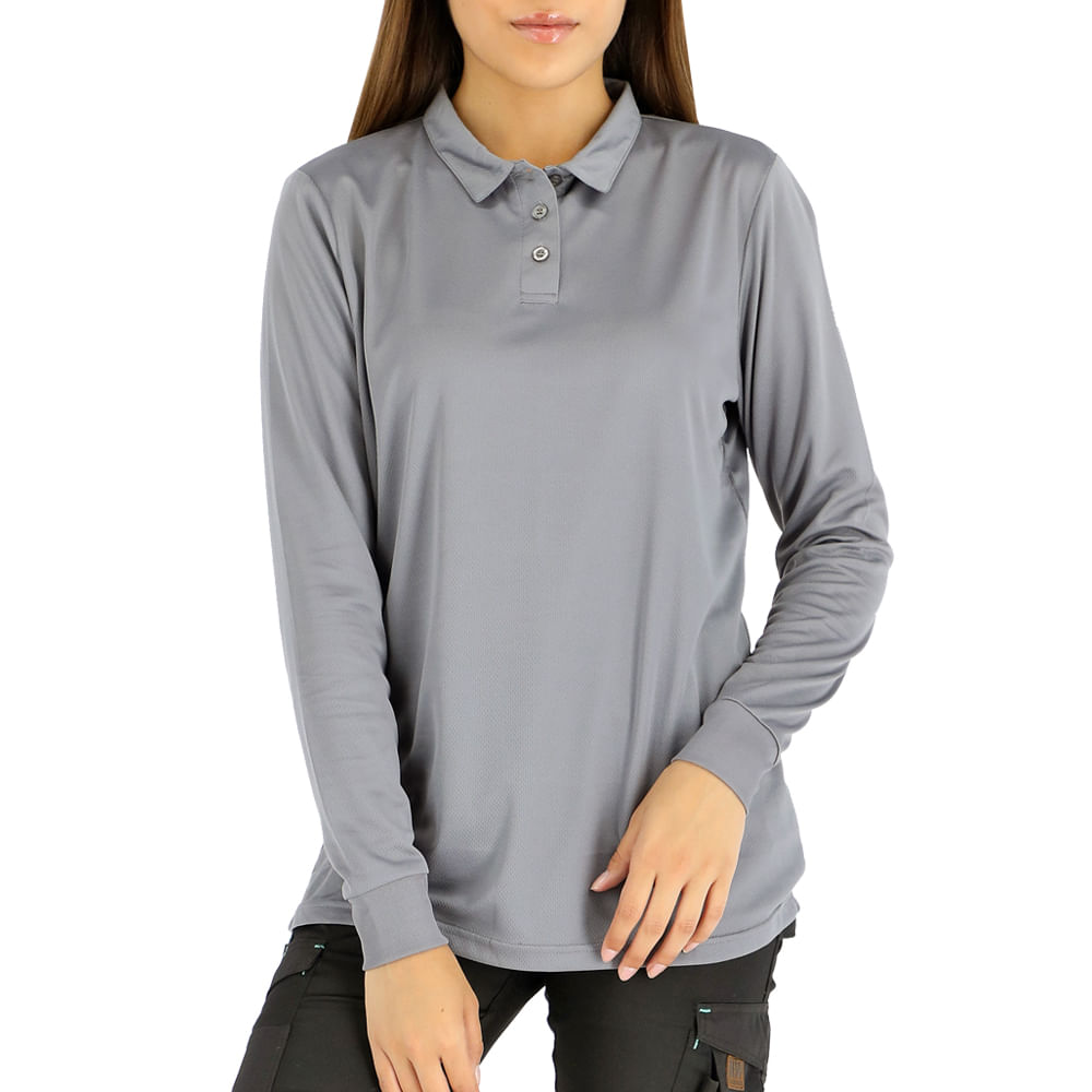 Polera Cooldry QUEBEC Manga Larga Mujer Gris